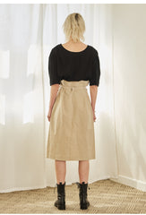 High-Waisted Pleated Linen Skirt With Belted Paperbag Waist