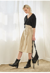 Relaxed-Fit Linen Blouse With Wide Neckline And Puff Half Sleeves