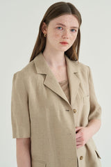 Short-Sleeve Tailored Linen Blazer with Classic Notch Lapel
