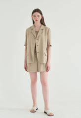 Short-Sleeve Tailored Linen Blazer with Classic Notch Lapel