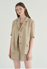 Short-Sleeve Tailored Linen Blazer with Classic Notch Lapel