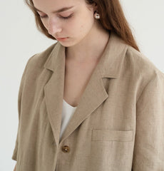 Short-Sleeve Tailored Linen Blazer with Classic Notch Lapel