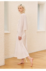 High-Waisted Linen Midi Skirt With Waist Belt And Pleated Front Panel