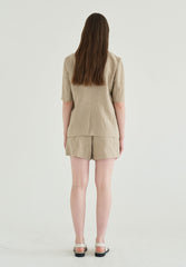 Short-Sleeve Tailored Linen Blazer with Classic Notch Lapel