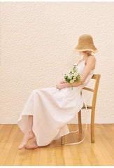 High-Waisted Linen Midi Skirt With Waist Belt And Pleated Front Panel