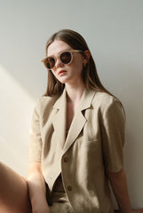 Short-Sleeve Tailored Linen Blazer with Classic Notch Lapel