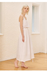 High-Waisted Linen Midi Skirt With Waist Belt And Pleated Front Panel