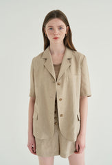 Short-Sleeve Tailored Linen Blazer with Classic Notch Lapel