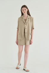High-Waisted Tailored Linen Shorts with Front Pleats and Utility Pockets