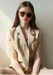 Short-Sleeve Tailored Linen Blazer with Classic Notch Lapel