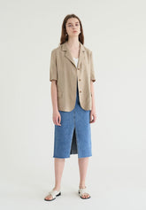 Short-Sleeve Tailored Linen Blazer with Classic Notch Lapel