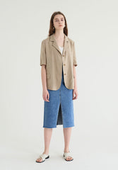 Short-Sleeve Tailored Linen Blazer with Classic Notch Lapel