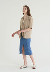 Short-Sleeve Tailored Linen Blazer with Classic Notch Lapel