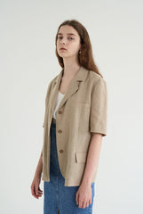 Short-Sleeve Tailored Linen Blazer with Classic Notch Lapel
