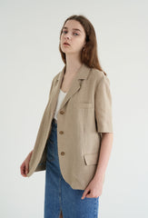 Short-Sleeve Tailored Linen Blazer with Classic Notch Lapel