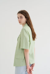 Short-Sleeve Linen Blazer With Notched Lapels And Front Pockets For Tailored Summer Styling