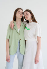 Short-Sleeve Linen Blazer With Notched Lapels And Front Pockets For Tailored Summer Styling