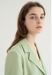 Short-Sleeve Linen Blazer With Notched Lapels And Front Pockets For Tailored Summer Styling