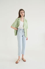 Short-Sleeve Linen Blazer With Notched Lapels And Front Pockets For Tailored Summer Styling