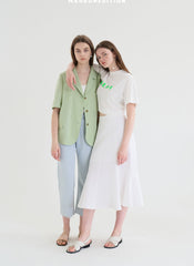 Short-Sleeve Linen Blazer With Notched Lapels And Front Pockets For Tailored Summer Styling