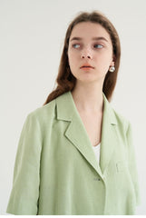 Short-Sleeve Linen Blazer With Notched Lapels And Front Pockets For Tailored Summer Styling