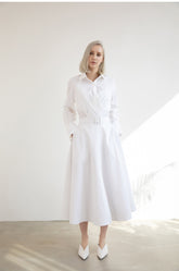 High-Waisted Flared Linen Skirt With Wide Belt And Midi Hemline