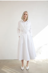 High-Waisted Flared Linen Skirt With Wide Belt And Midi Hemline