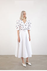 High-Waisted Flared Linen Skirt With Wide Belt And Midi Hemline