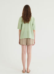 Short-Sleeve Linen Blazer With Notched Lapels And Front Pockets For Tailored Summer Styling