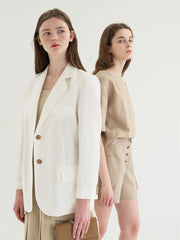 Long-Sleeve Linen Blazer With Tailored Notch Lapels And Button Front For Structured Layering
