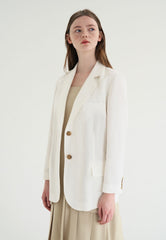 Long-Sleeve Linen Blazer With Tailored Notch Lapels And Button Front For Structured Layering