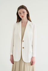 Long-Sleeve Linen Blazer With Tailored Notch Lapels And Button Front For Structured Layering