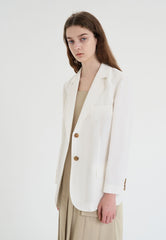 Long-Sleeve Linen Blazer With Tailored Notch Lapels And Button Front For Structured Layering