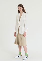 Long-Sleeve Linen Blazer With Tailored Notch Lapels And Button Front For Structured Layering