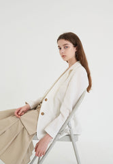 Long-Sleeve Linen Blazer With Tailored Notch Lapels And Button Front For Structured Layering
