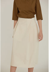 High-Waisted A-Line Linen Skirt With Back Waist Tie And Pleated Front Detail