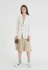 Long-Sleeve Linen Blazer With Tailored Notch Lapels And Button Front For Structured Layering