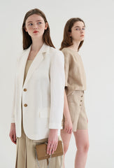 Long-Sleeve Linen Blazer With Tailored Notch Lapels And Button Front For Structured Layering