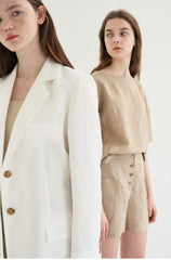 Long-Sleeve Linen Blazer With Tailored Notch Lapels And Button Front For Structured Layering