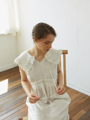 Ruffled Linen Midi Dress with Sleeveless Cut and Soft Tailored Waist for Feminine Ease