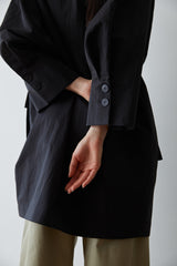 Oversized Button-Front Linen Dress for Women with Utility Pockets and Minimalist Stand Collar