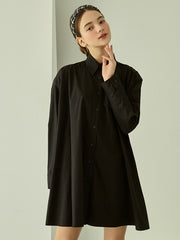 Oversized Cotton Poplin Shirt Dress with Button-Down Front and Classic Pointed Collar