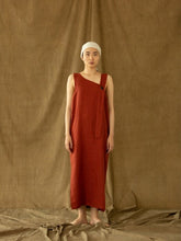 Asymmetrical One-Shoulder Midi Dress in Pure Linen with Draped Strap Detail