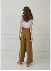 High-Waisted Wide-Leg Linen Pants with Front Tie Waist and Tailored Back Seaming