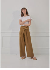 High-Waisted Wide-Leg Linen Pants with Front Tie Waist and Tailored Back Seaming
