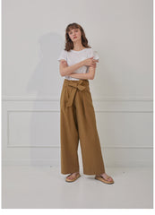 High-Waisted Wide-Leg Linen Pants with Front Tie Waist and Tailored Back Seaming