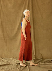 Asymmetrical One-Shoulder Midi Dress in Pure Linen with Draped Strap Detail