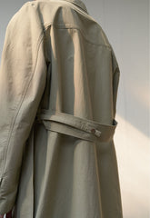 Linen Belted Trench Midi Dress with Button Front and Shoulder Pleats for Refined Fit