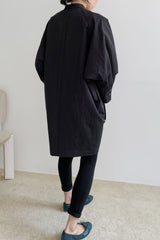 Oversized Button-Front Linen Dress for Women with Utility Pockets and Minimalist Stand Collar