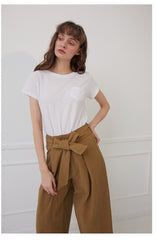 High-Waisted Wide-Leg Linen Pants with Front Tie Waist and Tailored Back Seaming